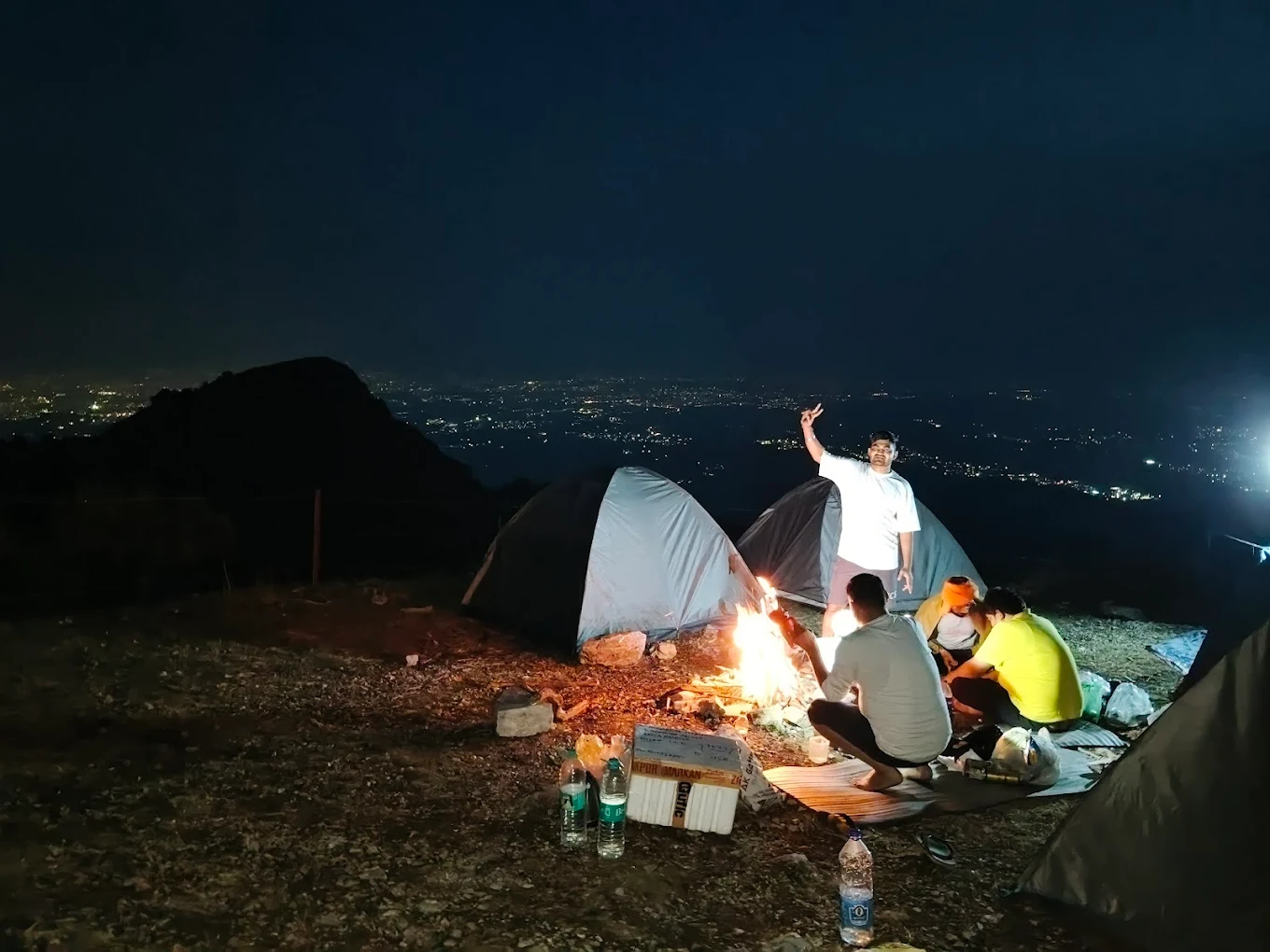 Group bonfire with Doon Valley lights