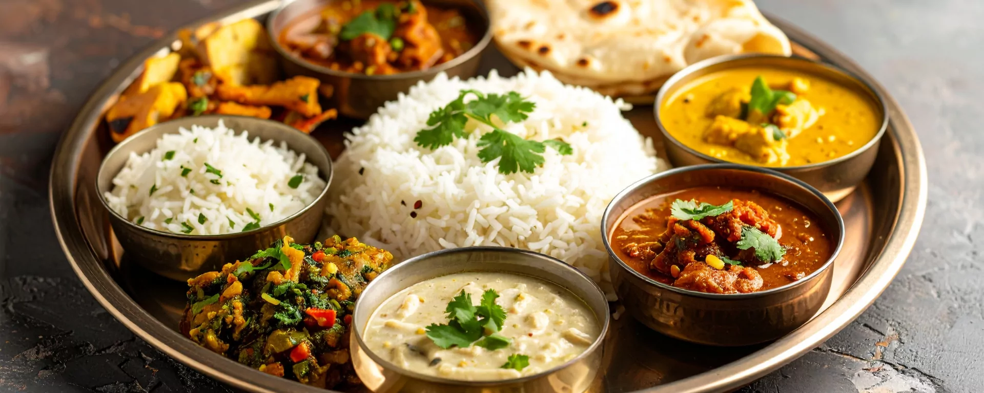 Rustic wooden serving platter with local Uttarakhand delicacies