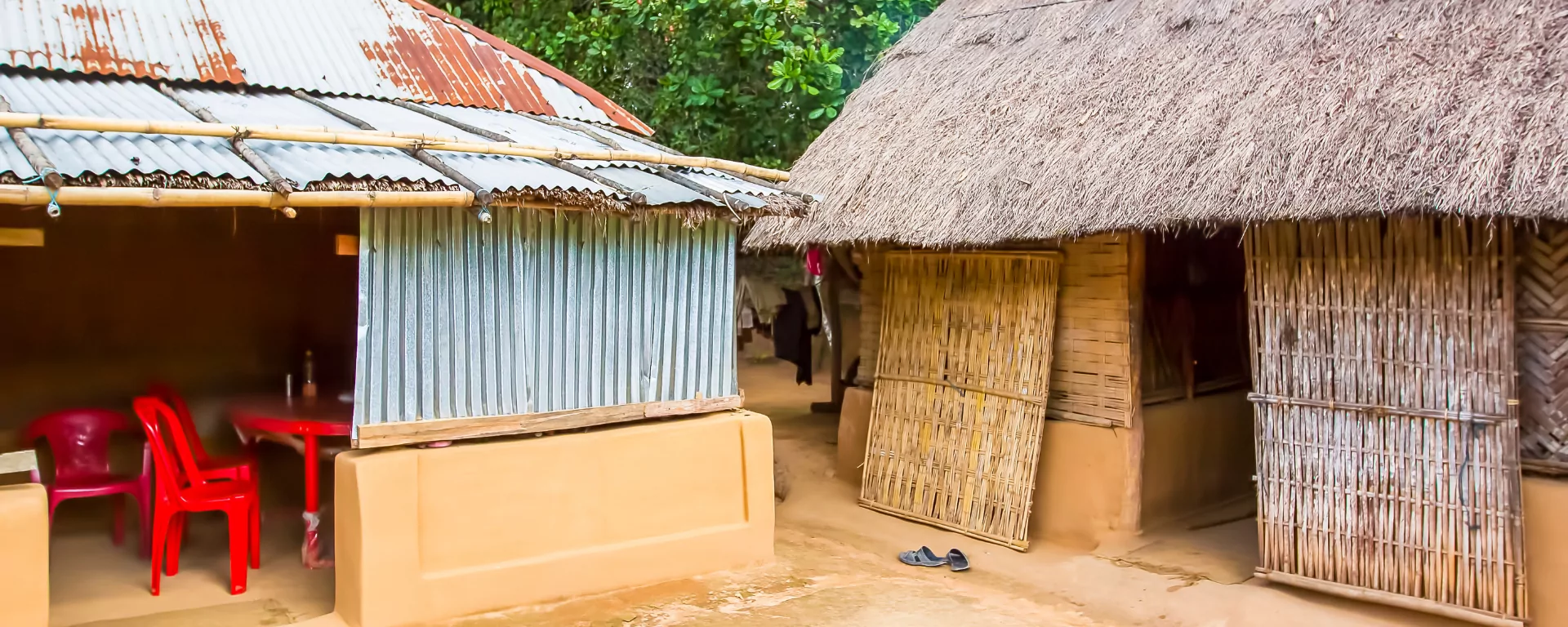 Wide view of the valley and the village below