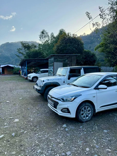 On-site parking at Himalayan Ganga Retreat riverside camp, Rishikesh