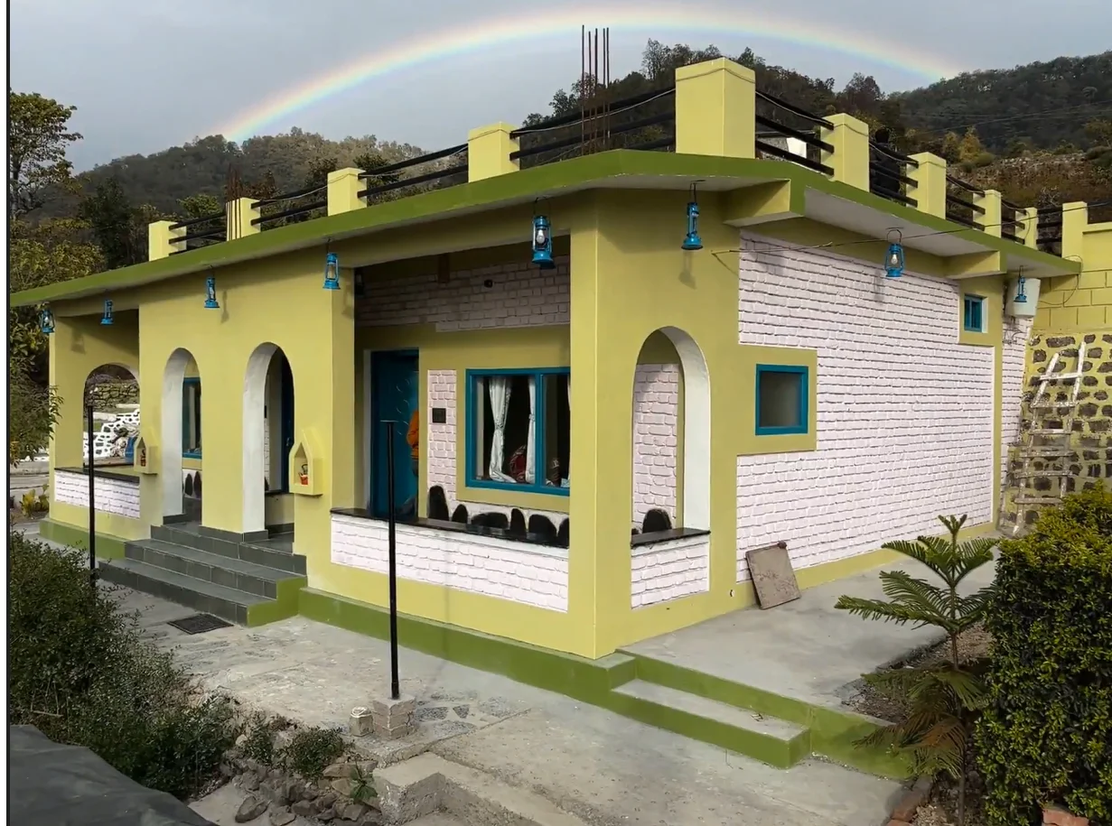 Interior of the Kotadun Birding Retreat farmhouse — traditional Kumaoni architecture near Jim Corbett