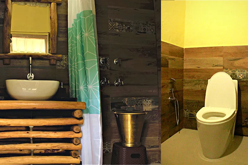 Private wash area and ensuite inside the luxury tent at the Rajaji forest rest house