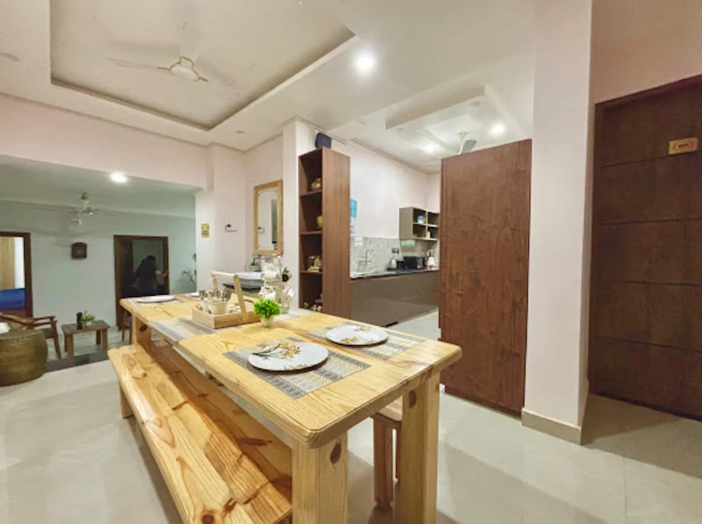 Dining table laid for a meal at Prembasant Homestay, Rishikesh