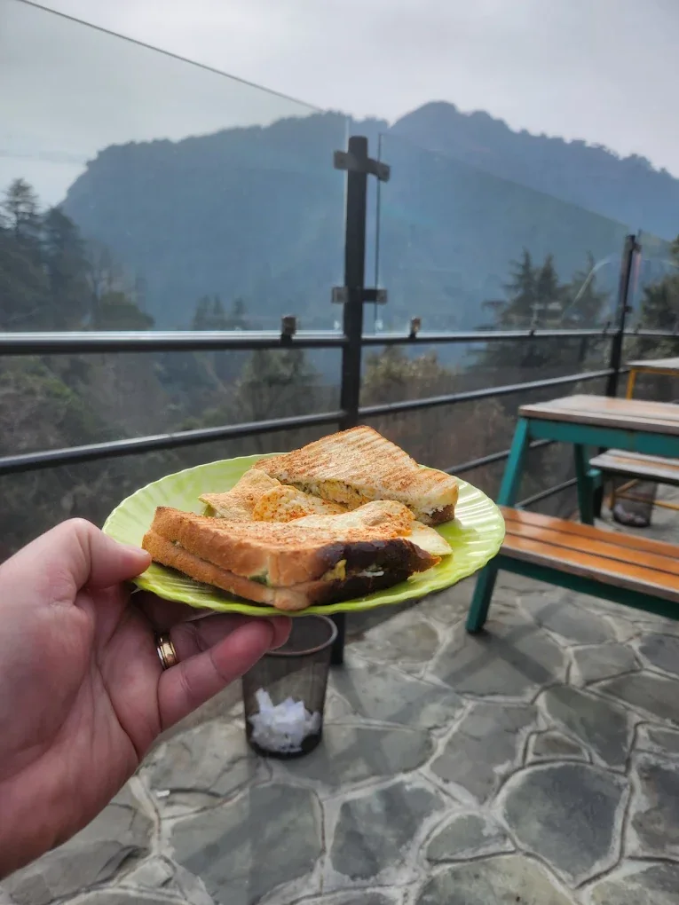Log Hut at Seegreen Rooftop Cafe and Homestay, Mussoorie, cafe food with a mountain view