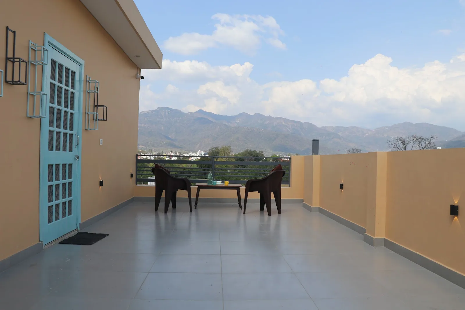 Terrace looking towards the hills at Little Sparrow Homestay, Rishikesh