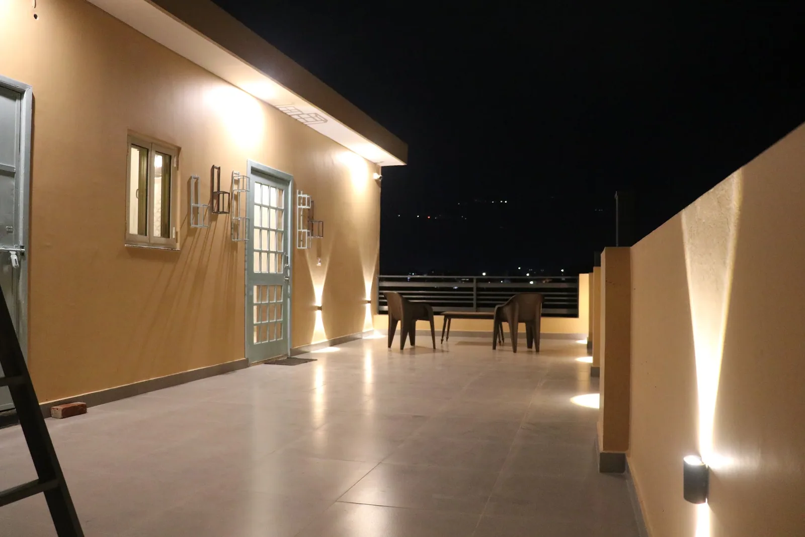 Terrace at dusk at Little Sparrow Homestay, Rishikesh