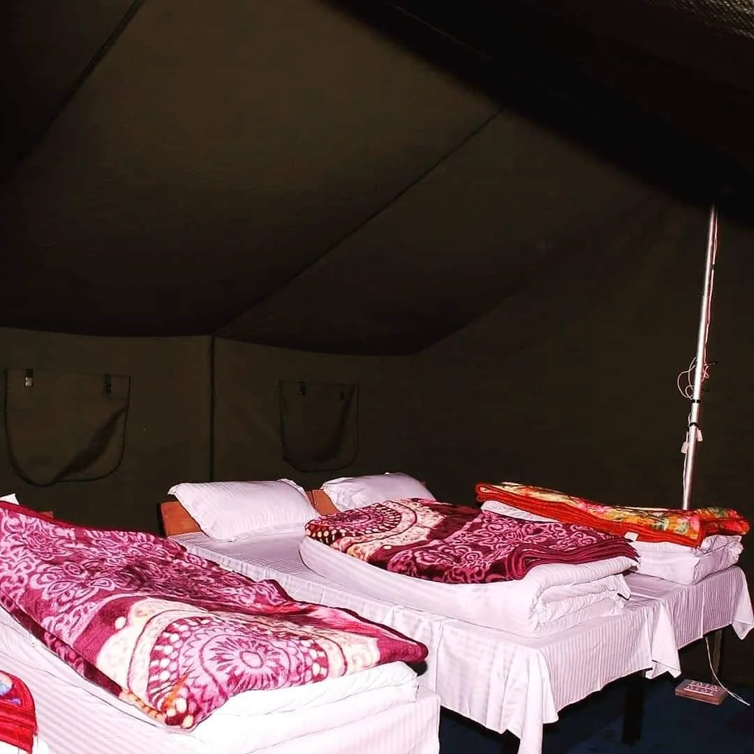 Inside an alpine tent at Pahadi Ghar Kanatal