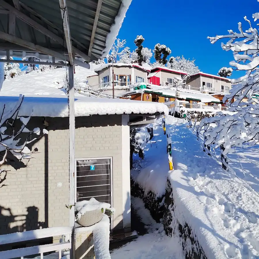 The Kanatal homestay under fresh snowfall