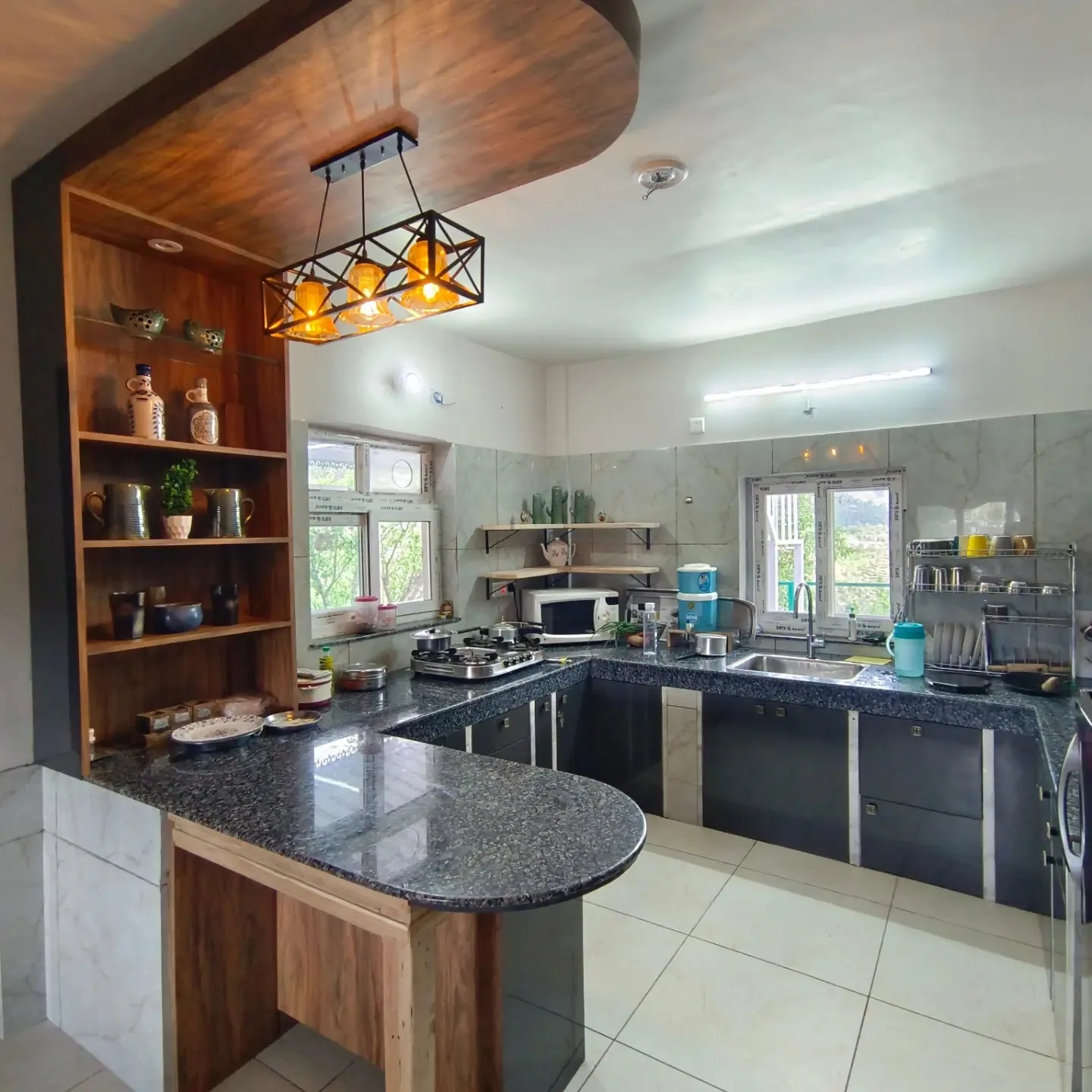 Fitted kitchen guests can use at WindyRidge villa, Mukteshwar