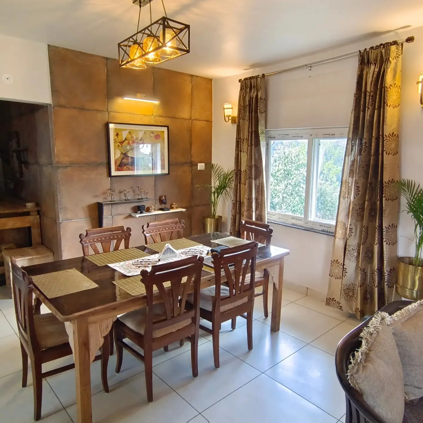 Dining table set for a group at WindyRidge villa near Mukteshwar