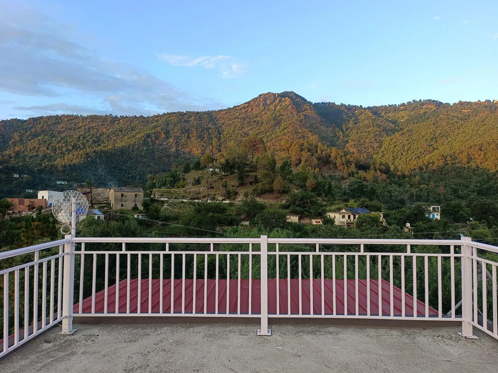Valley view over the railing from WindyRidge, Mukteshwar