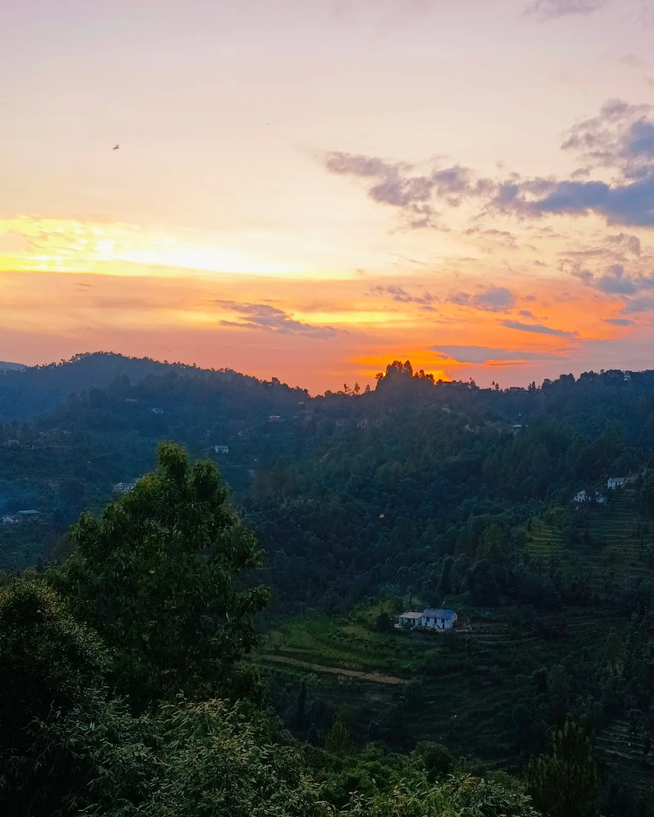 Sunset over the Kumaon hills from WindyRidge, Mukteshwar